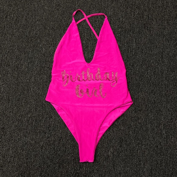 HOT PINK Birthday Girl Glitter Monokini - Picture 3 of 5